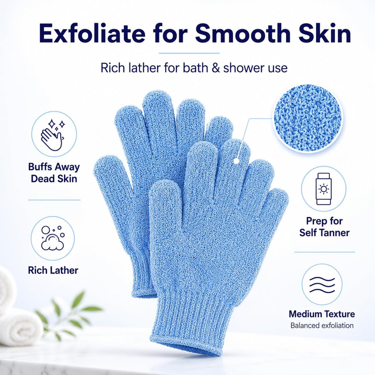 ATB 4 Pairs Exfoliating Gloves - Premium Body Scrub Wash Mitts for Bath, Shower & Self Tanner Prep - Luxury Spa Exfoliation Wash Gloves for Dead Skin Removal, Self-Tan Prep & Smooth Skin, Men & Women
