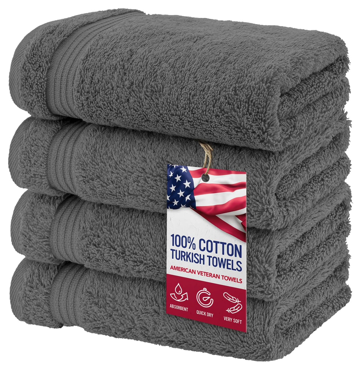 American Veteran Towel, 100% Cotton Turkish Bath Towels for Bathroom 4 Pack, 27x54 Extra Large Premium Soft Drying Bathroom Towels, Navy Blue
