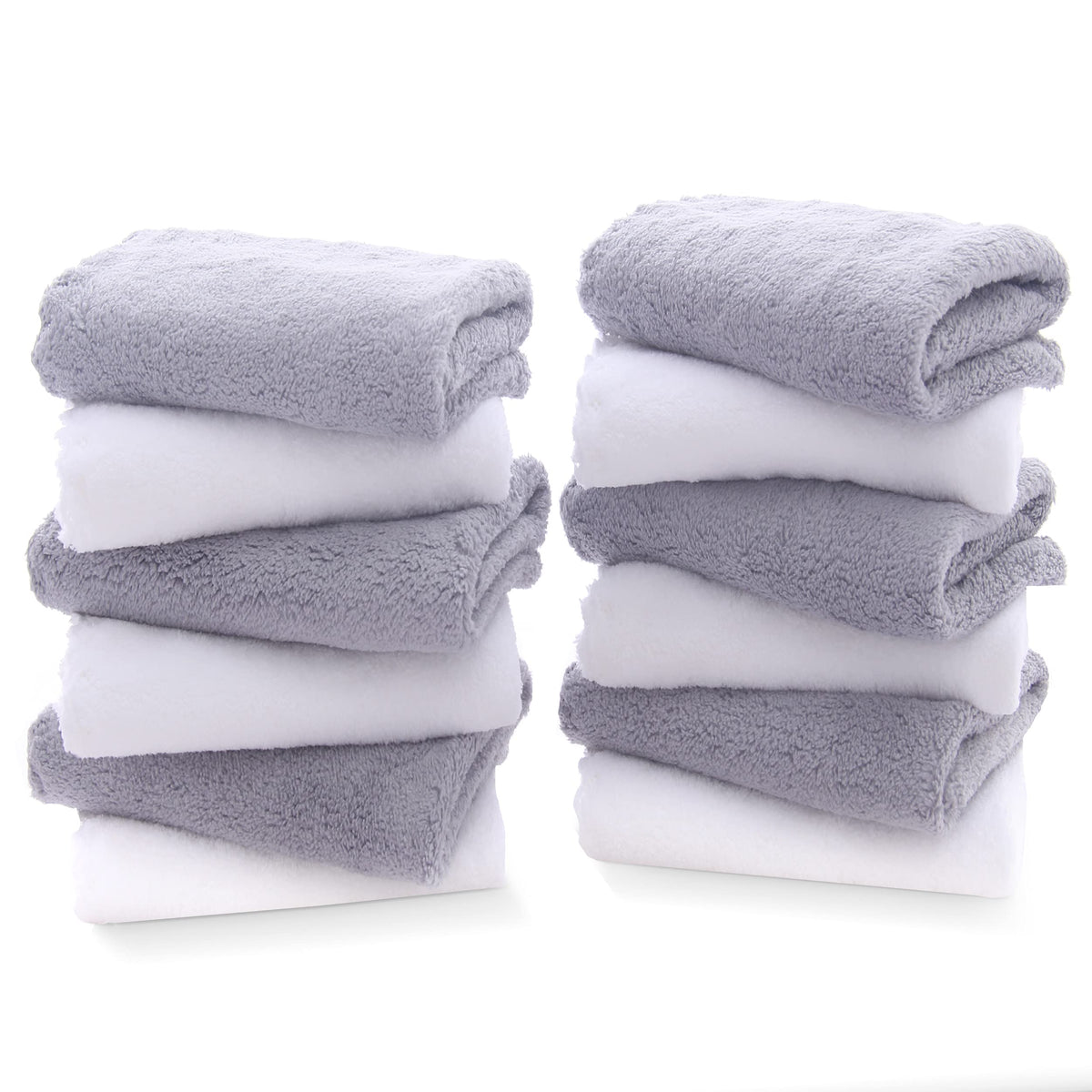 TENSTARS Luxury Silk Hemming Towel Set - Light Thin Quick Drying - 2 Bath Towels 2 Hand Towels 2 Washcloths - Ultra Soft Microfiber, for Bath Fitness, Sports, Yoga, Travel (Dark Grey 6 Pieces)