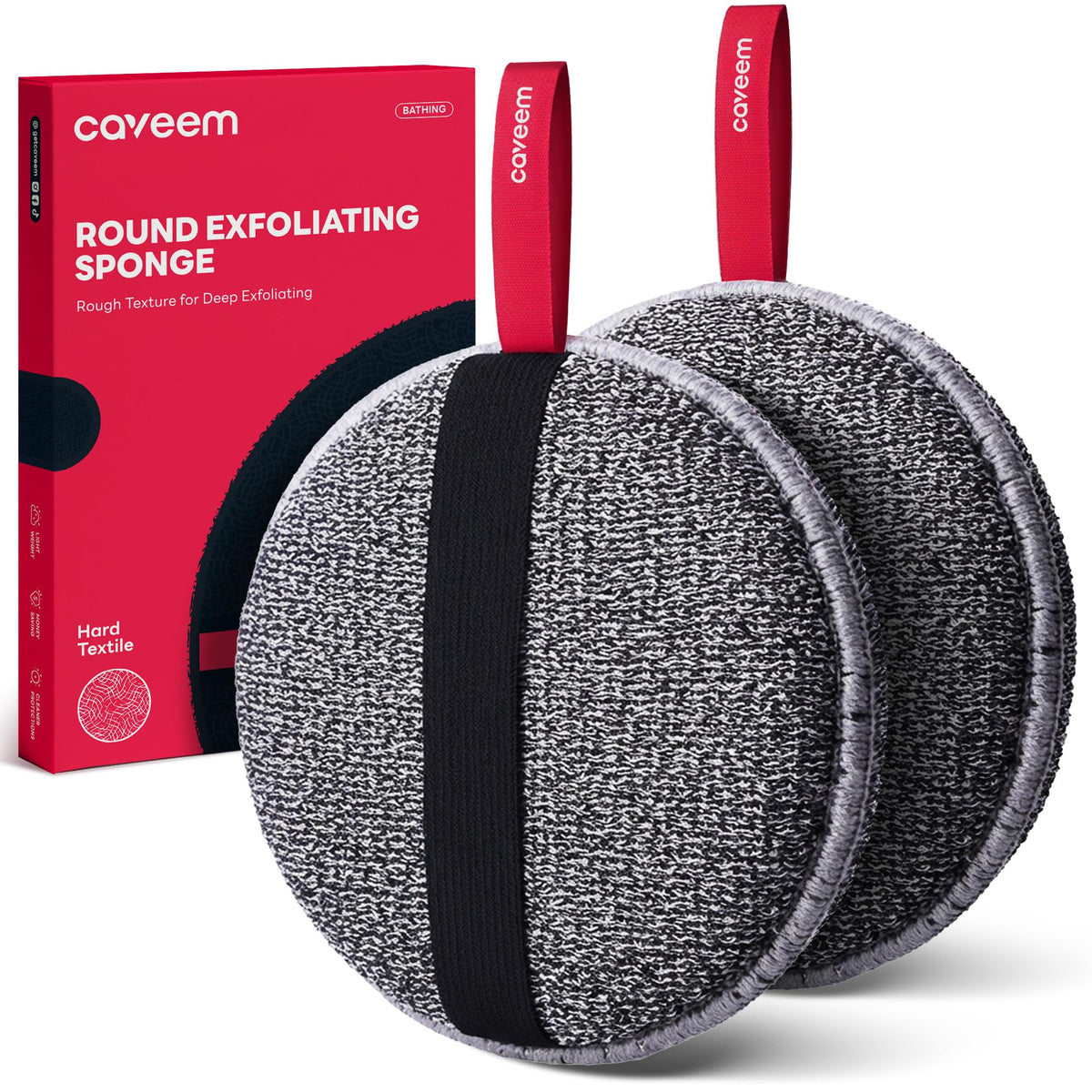 Caveem Exfoliating Body Scrubber, Shower Scrubber for Body, 2 Pack, Round | Dual Texture Exfoliation, Bath and Body Scrub Buffer, Body Exfoliator for Remove Dead Skin, Gentle Rough Sponge for Shower