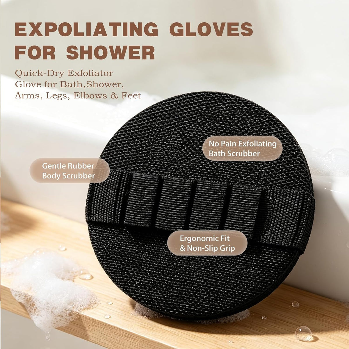 2PCS Vivanchor Exfoliating Bath Glove, Exfoliating Gloves for Shower, No Pain Exfoliating Bath Scrubber Glove,Quick-Dry Exfoliator Glove for Bath, Shower, Arms, Legs, Elbows & Feet