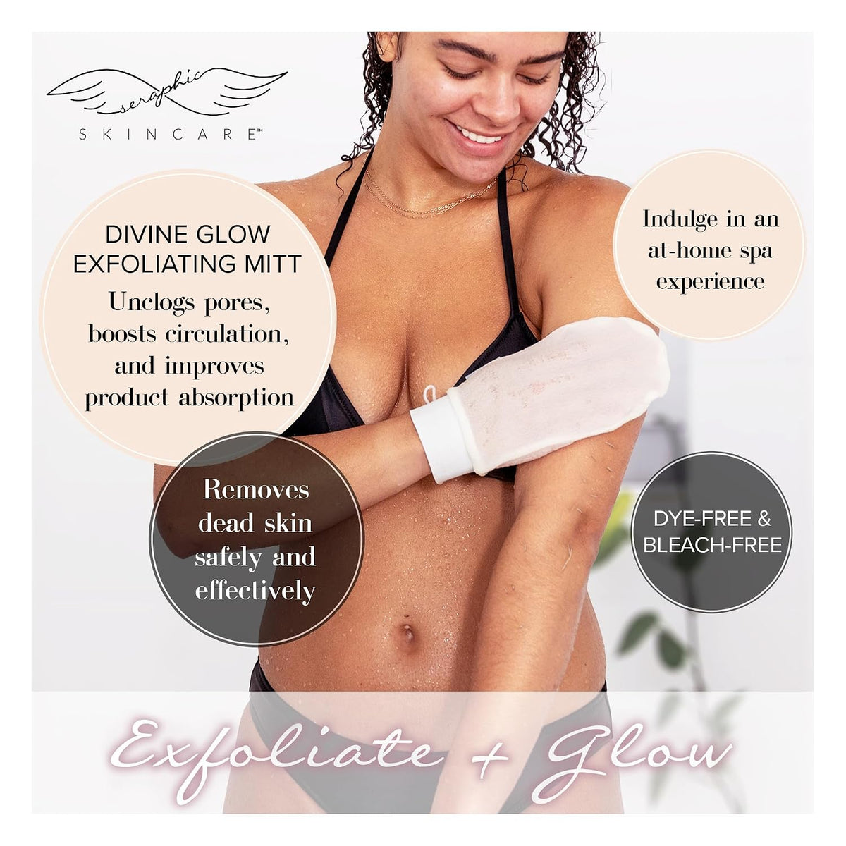 Divine Glow Exfoliating Mitt for Body 2pcs - Body Scrub Glove & Exfoliator