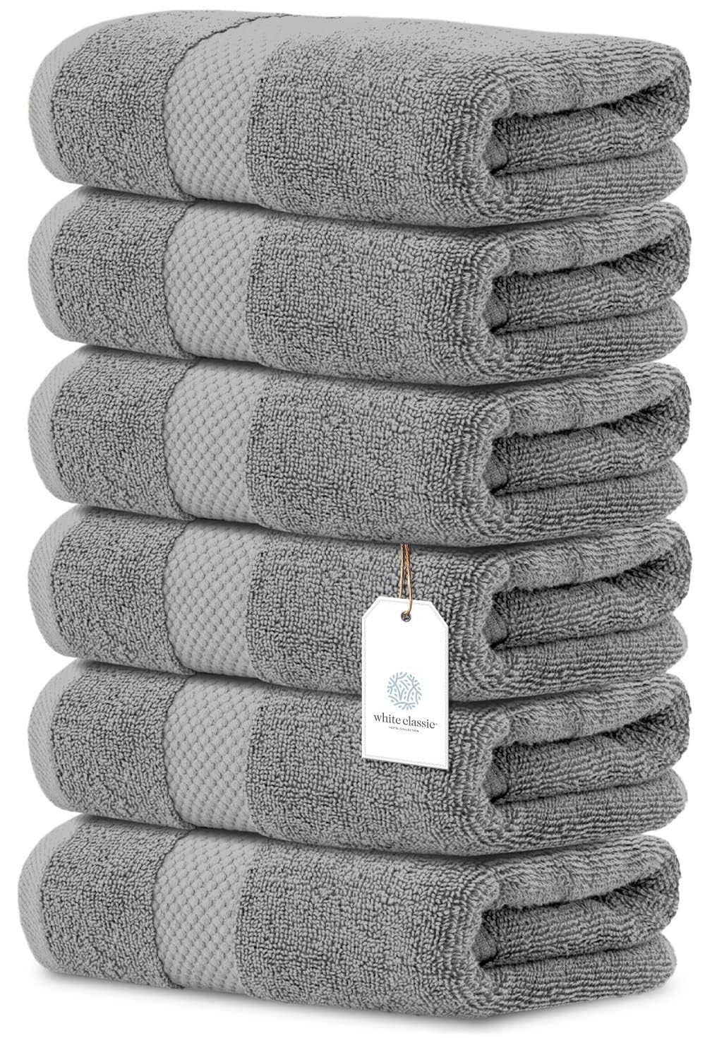 White Classic Luxury White Hand Towels - 100% Turkish Cotton, 16x30, 6 Pack