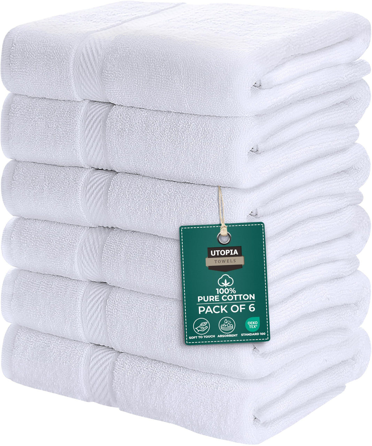 Utopia Towels 6 Pack Medium Bath Towels, 24x48 in, 500 GSM Cotton, White