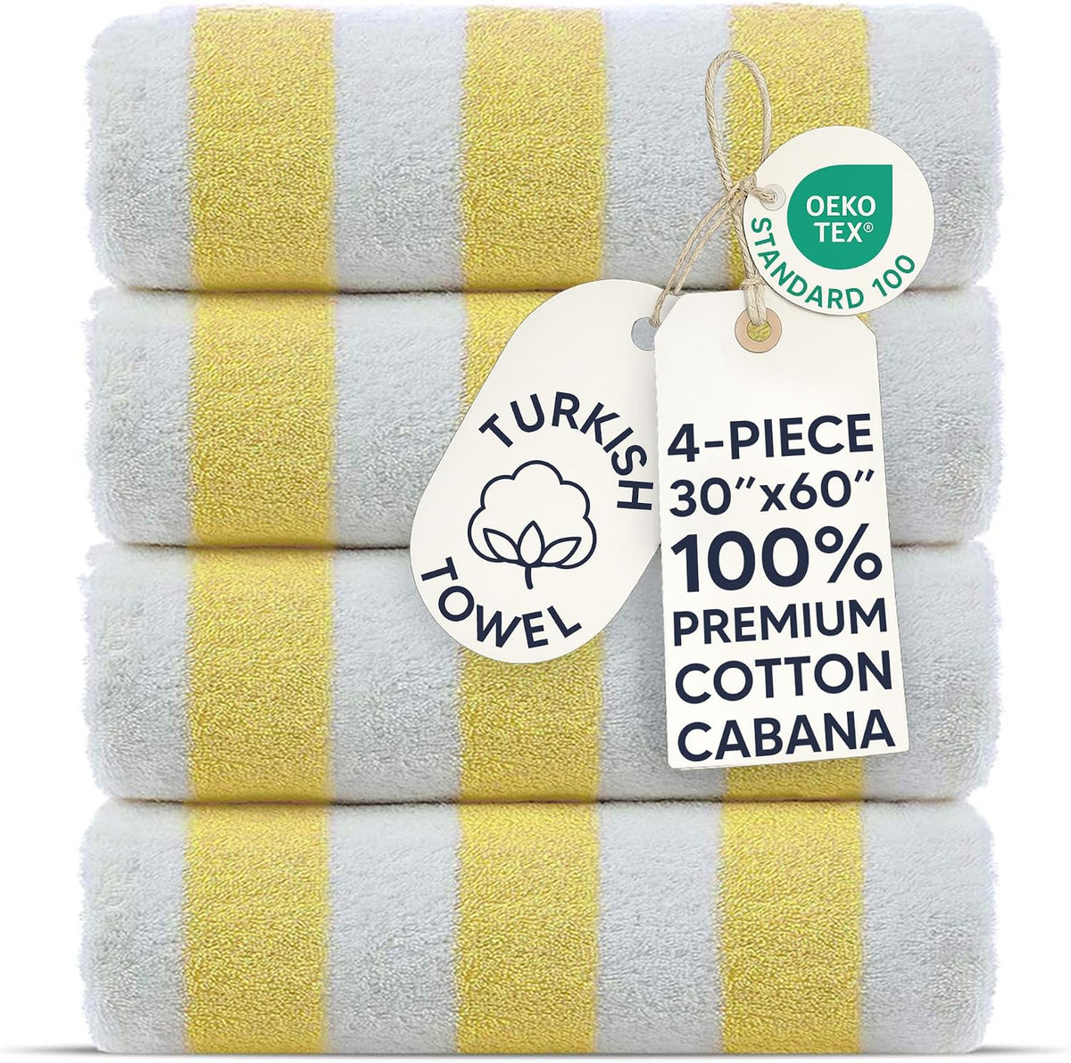 Chakir Turkish Linens Premium Quality 100% Cotton Turkish Cabana Thick Stripe Pool Beach Towels 4-Pack (Light Blue, 30x60 Inch)