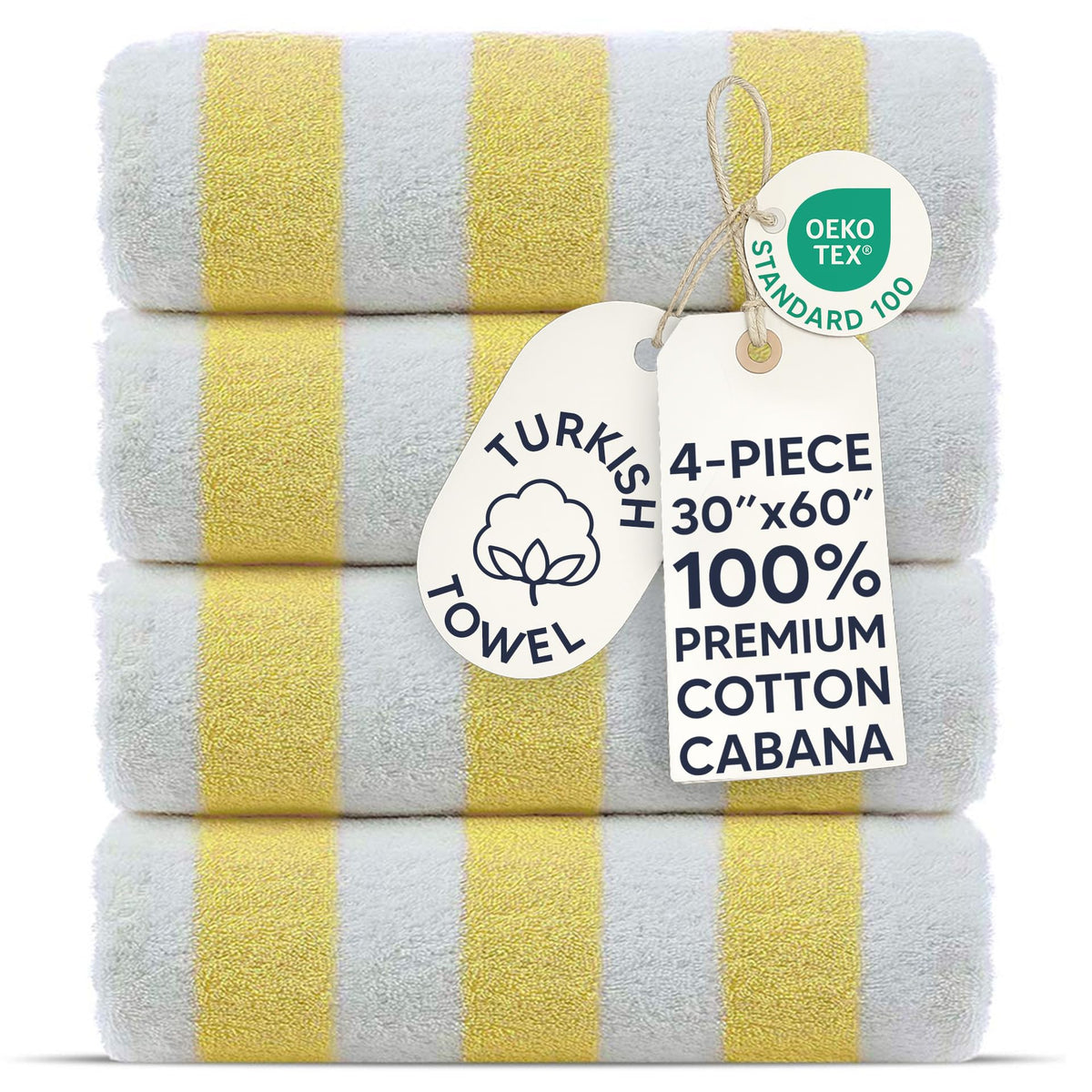 Chakir Turkish Linens Premium Quality 100% Cotton Turkish Cabana Thick Stripe Pool Beach Towels 4-Pack (Light Blue, 30x60 Inch)