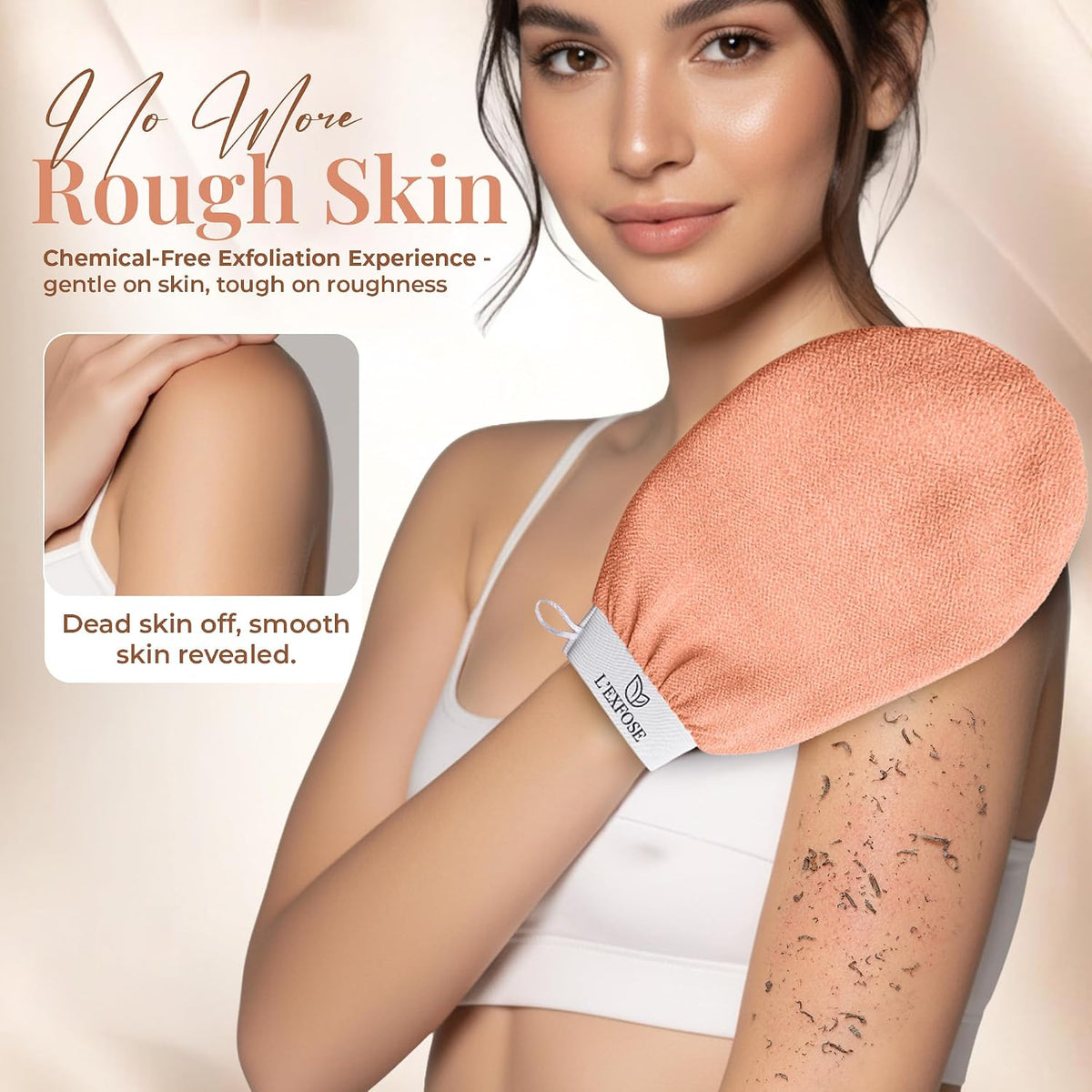 L’Exfose Kessa Hammam Deep Exfoliating Glove 2x – Korean Exfoliating Mitt for shower – Ideal for Dead Skin Remover, Keratosis Pilaris & Self-Tanning to Improve Skin Tone Made with 100% Natural Viscose