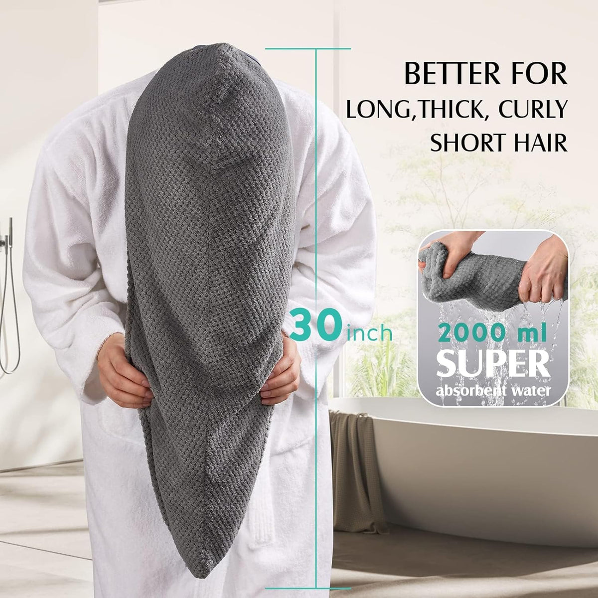 YFONG 3 Pack Large Microfiber Hair Towel Wrap for Women Long Hair, 30 x 10