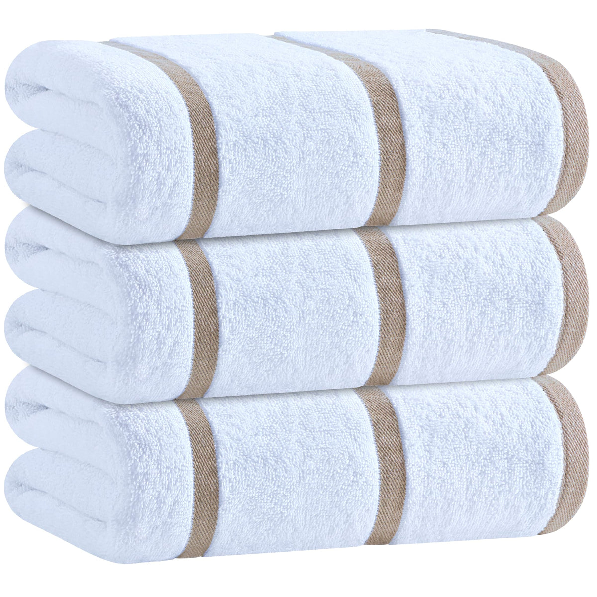 White Classic Cotton Beach Towels Oversized 30 x 60 Inches, Ultra Absorbent and Low Lint Striped Pool Towels for Adults, Unique Rainbow Design Luxury Extra Large Bath Towels, 4 Pack