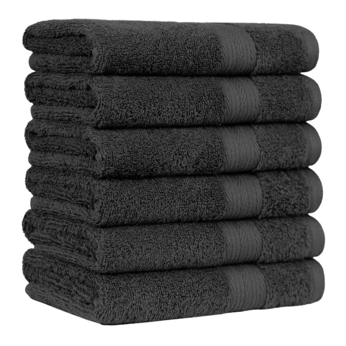 Amazon Basics 6-Piece Highly Absorbent Fade-Resistant Towel Set, 100% Cotton Towels for Bathroom, Soft, 2 Bath Towels, 2 Hand Towels, 2 Washcloths, Black