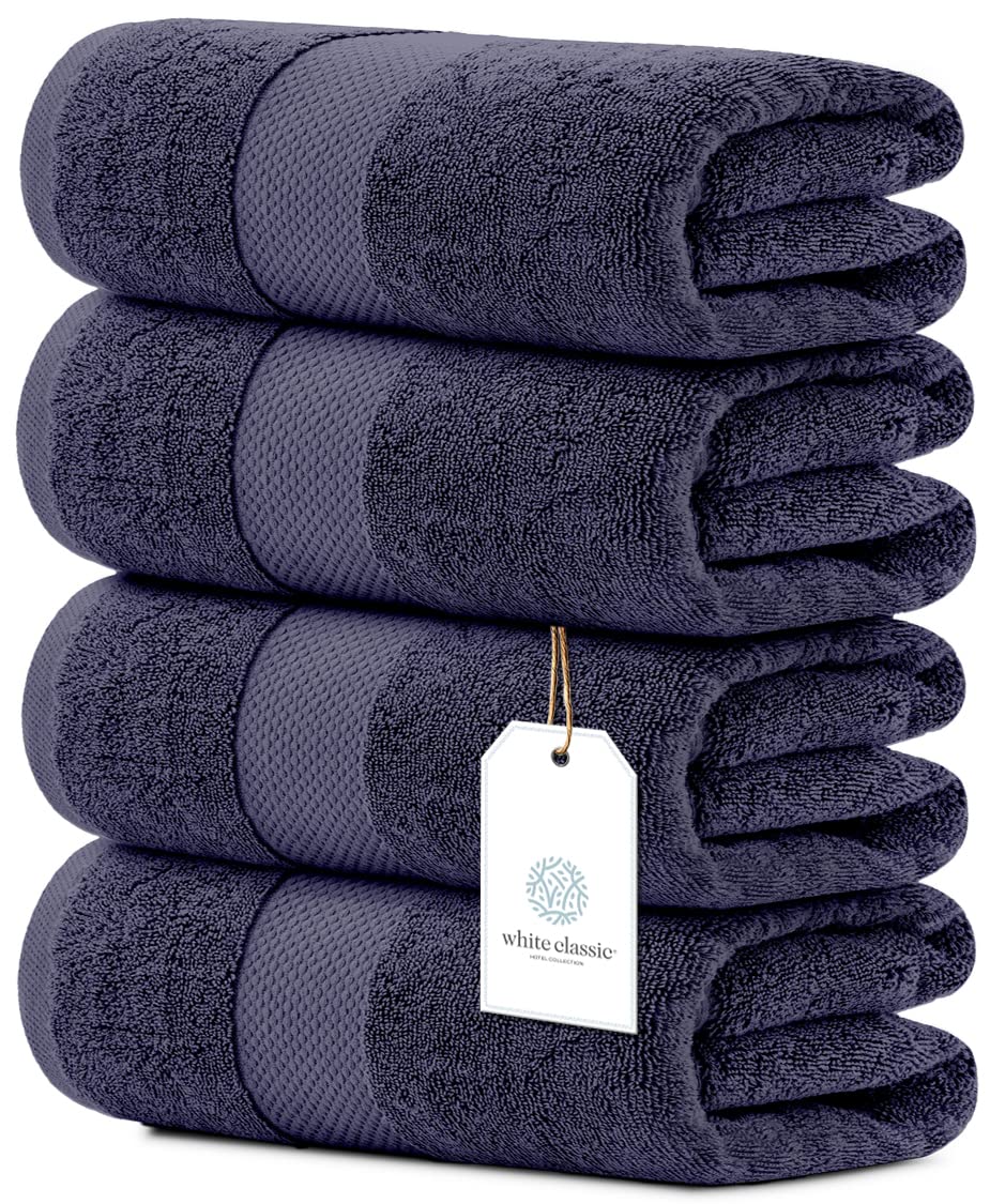 White Classic Luxury White Bath Towels - 4 Pack, 100% Turkish Cotton, 27x54