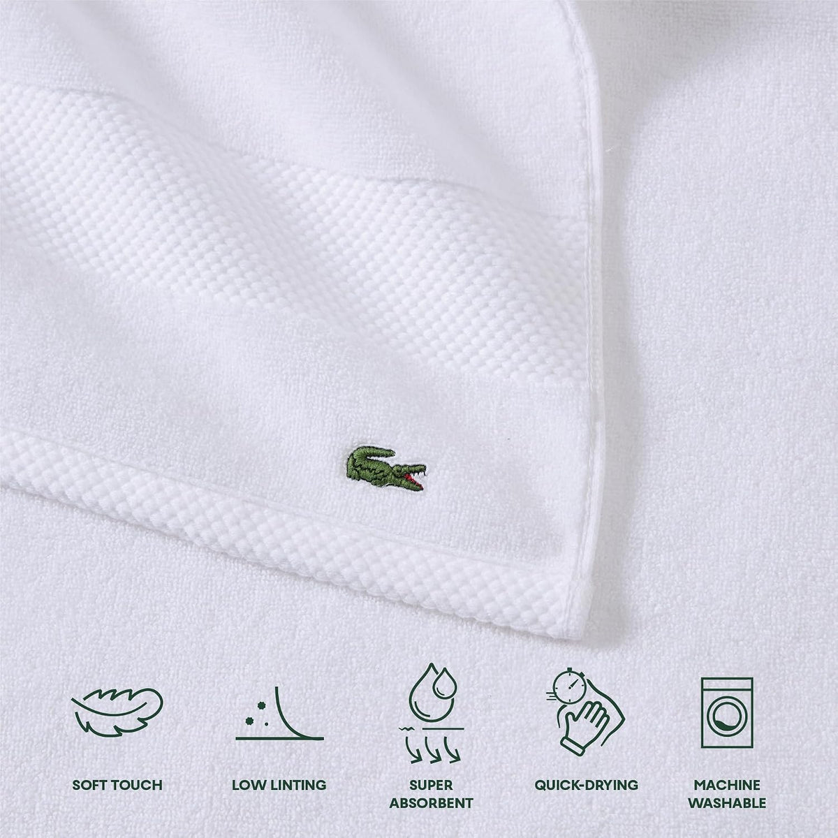 Lacoste Heritage 100% Supima Cotton Bath Towel 30" x 54", White