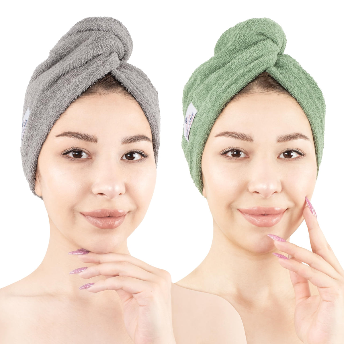 American Soft Linen 100% Cotton Hair Towels for Women, Head Towel Cap, Cotton Hair Turban Towel Wrap for Long Curly Anti Frizz Hair, Soft and Absorbent Cotton Hair Towels 2 Pack, White
