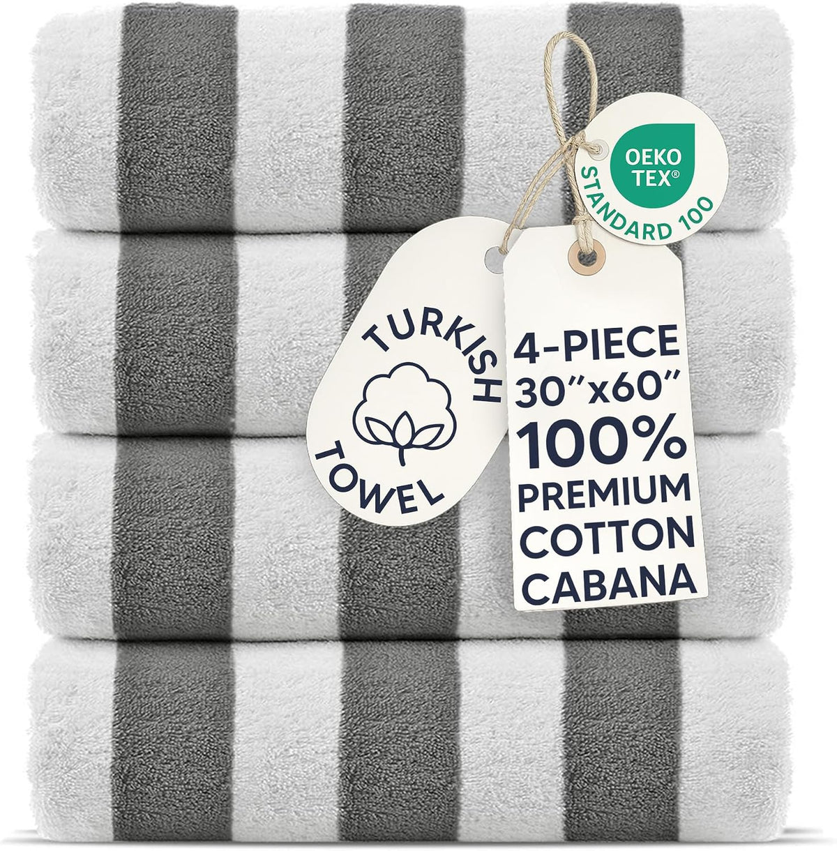 Chakir Turkish Linens Premium Quality 100% Cotton Turkish Cabana Thick Stripe Pool Beach Towels 4-Pack (Light Blue, 30x60 Inch)