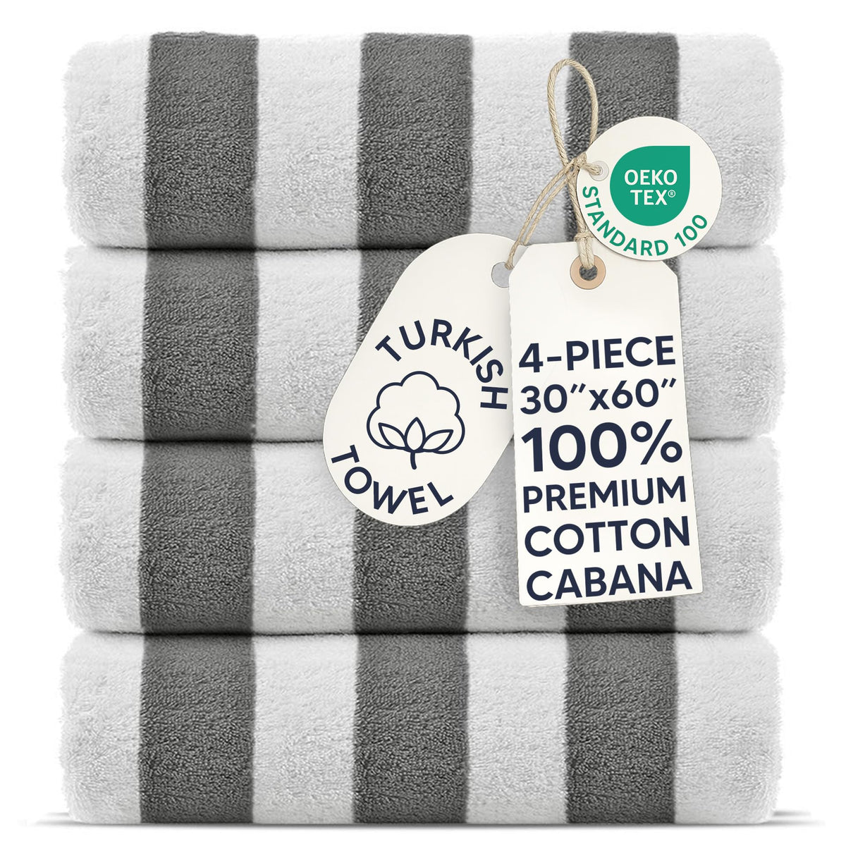 Chakir Turkish Linens Premium Quality 100% Cotton Turkish Cabana Thick Stripe Pool Beach Towels 4-Pack (Light Blue, 30x60 Inch)