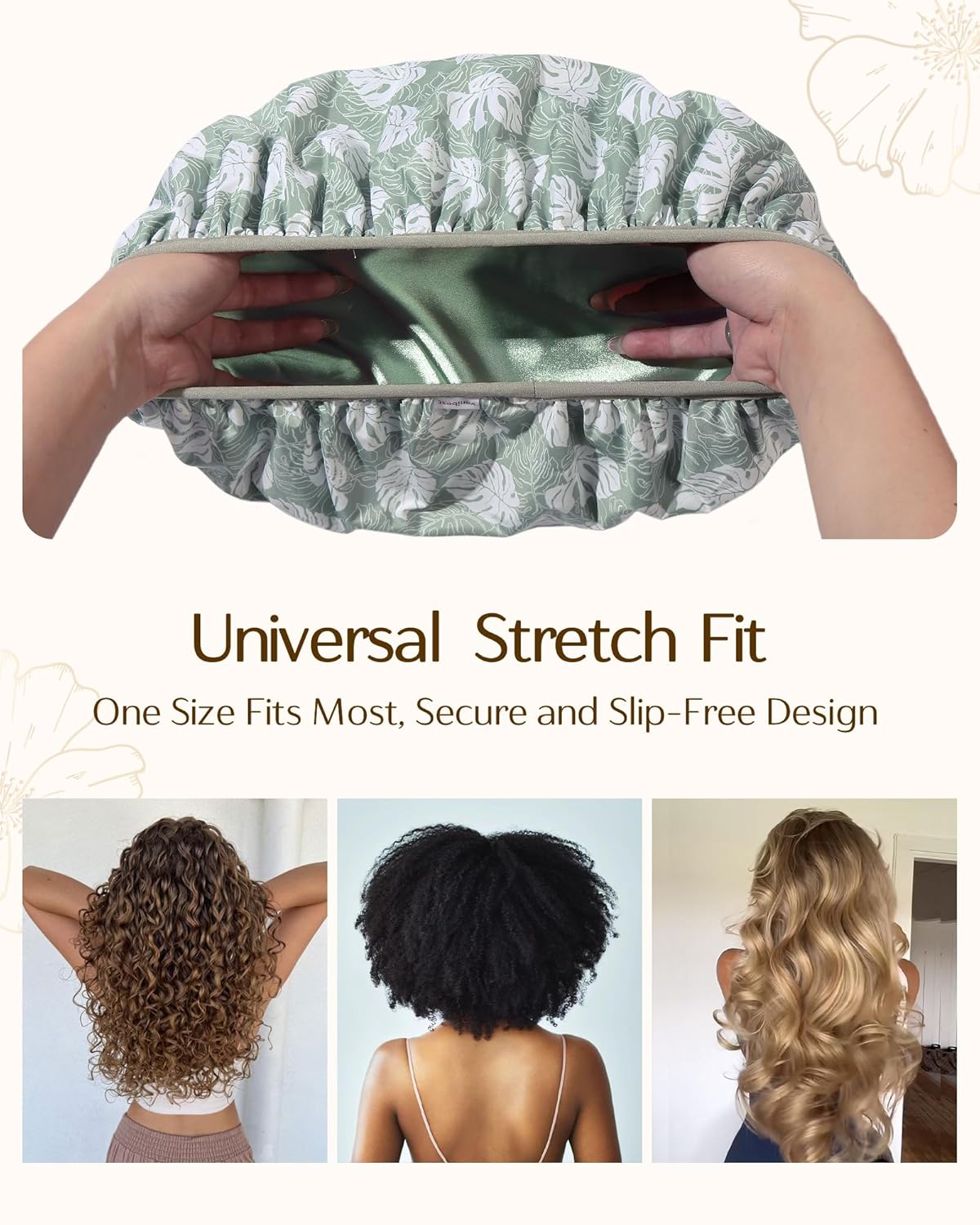 Yanibest Frizz Free Satin Lined Shower Cap with Soft Elastic Band