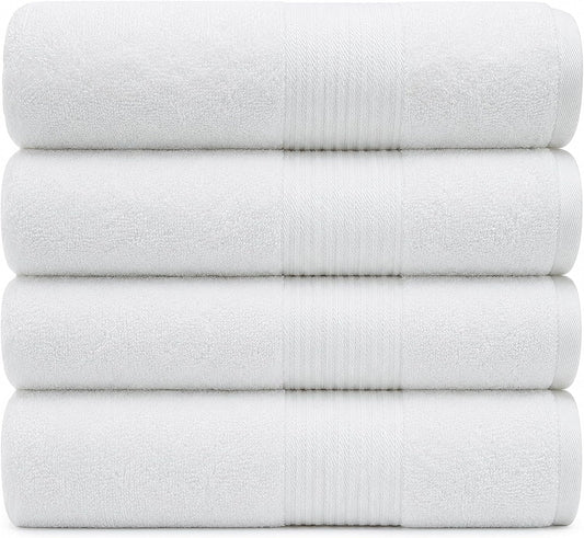 Luxury Bath Towels 4 Pack 650 GSM, 34"x56" Bath Towels Large - White