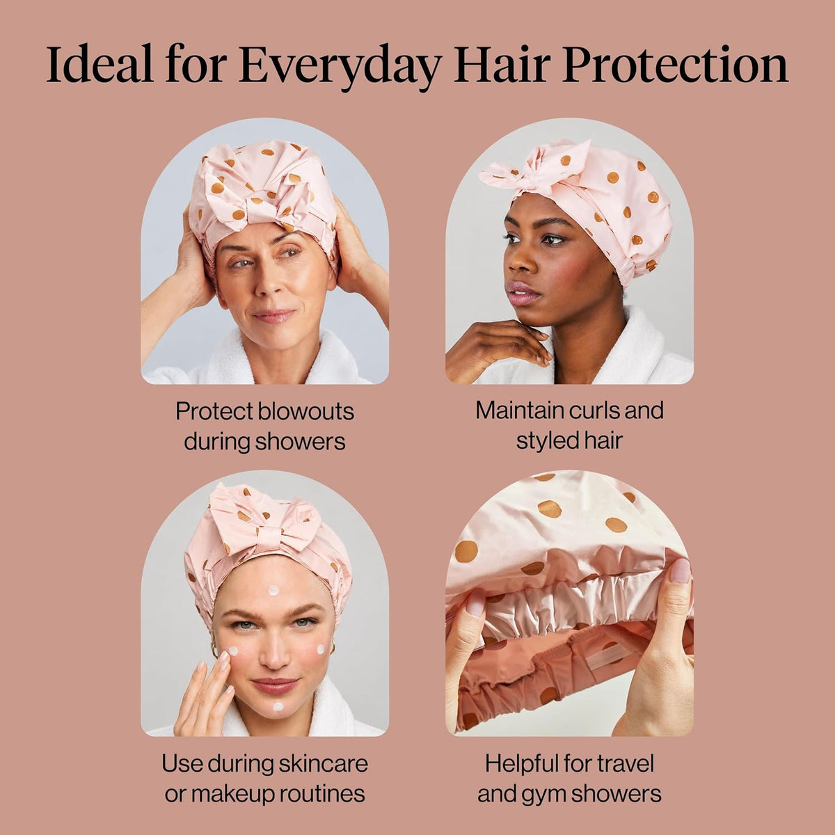 Kitsch Luxury Large Shower Cap for Women - Blush Dot