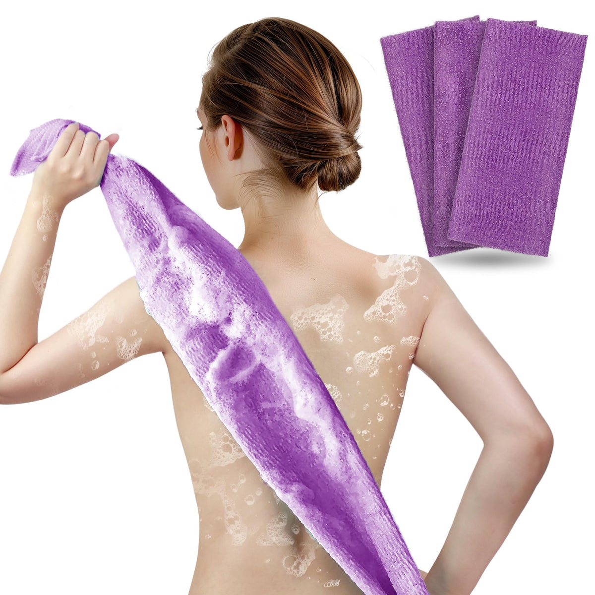 ARCH&M Exfoliating Washcloth & Japanese Shower Towel, Body Scrubber, 3 Pack
