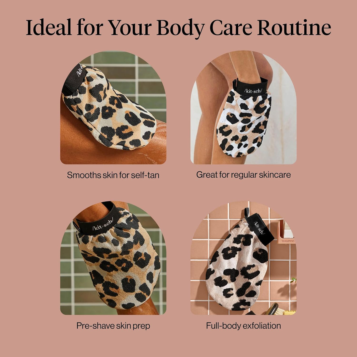 Kitsch Exfoliating Glove – Exfoliating Mitt - 1pc Leopard