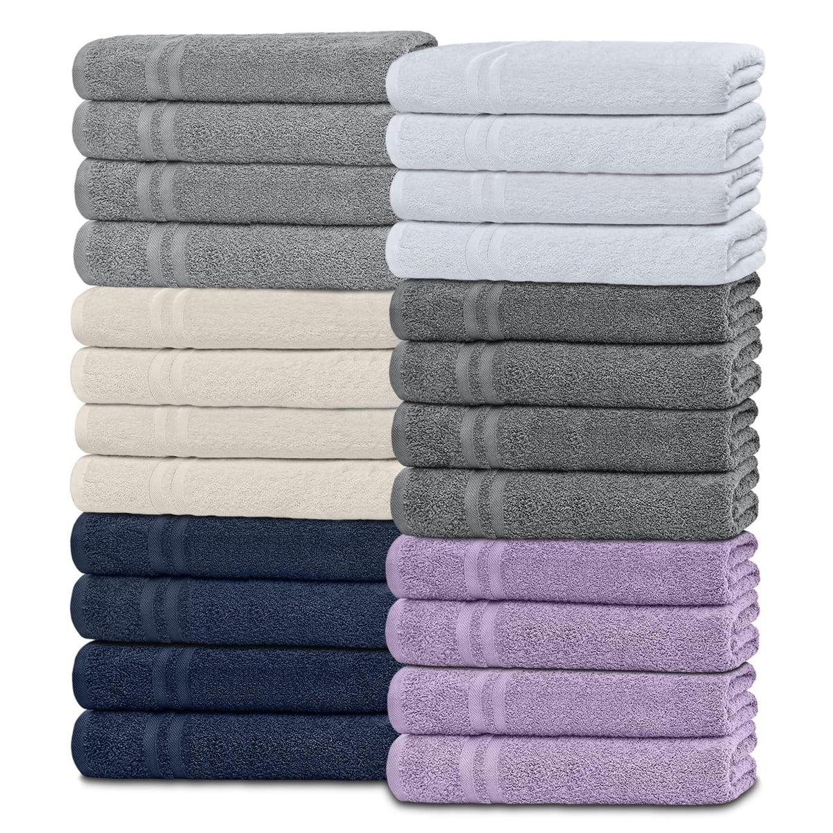 White Bath Towel Set of 6 - 100% Cotton Highly Absorbent Towels for Bathroom, 2 Luxury Bath Towels 650GSM, 2 Hand Towels, 2 Washcloths