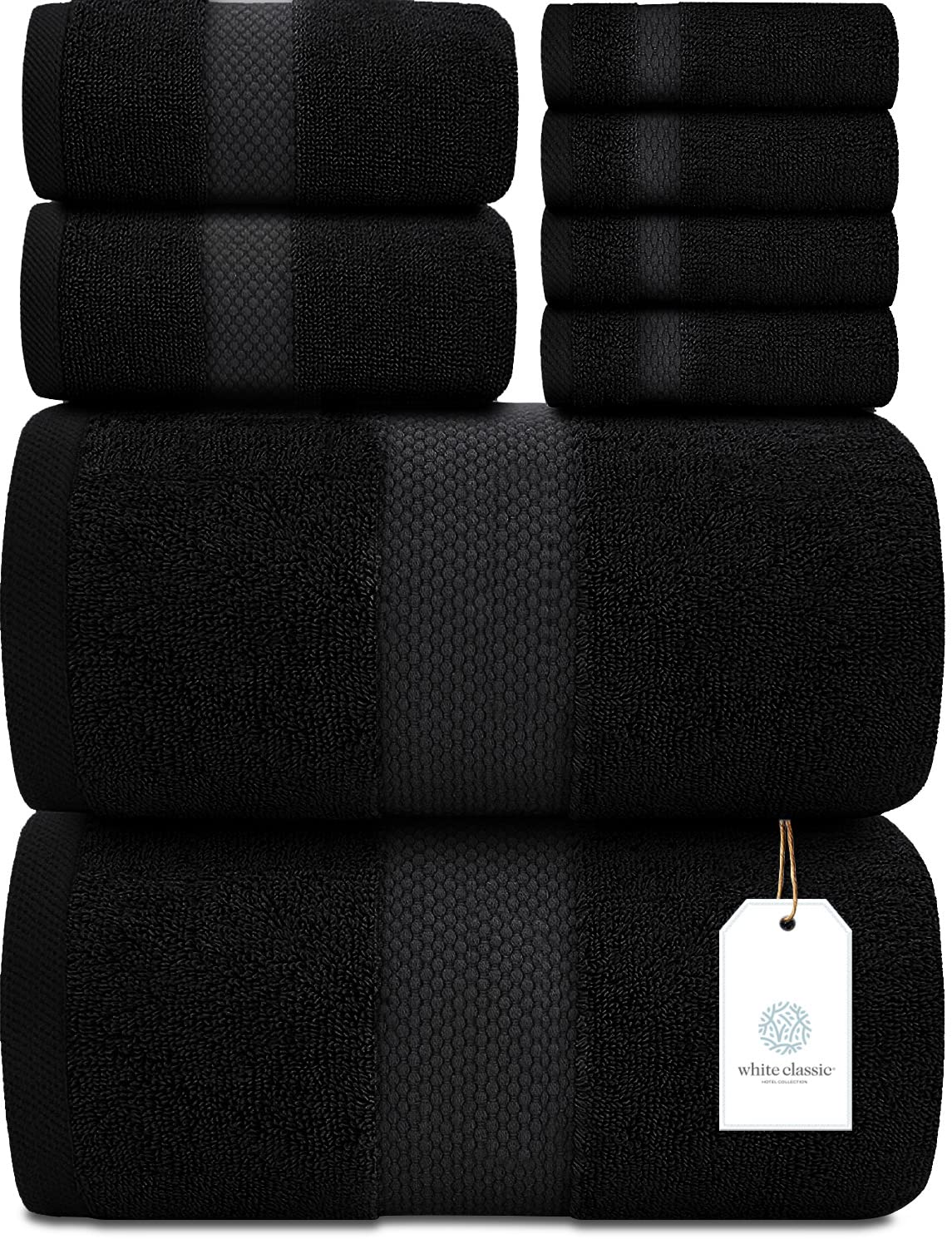White Classic Luxury Light Blue Bath Towel Set of 8-100% Turkish Cotton