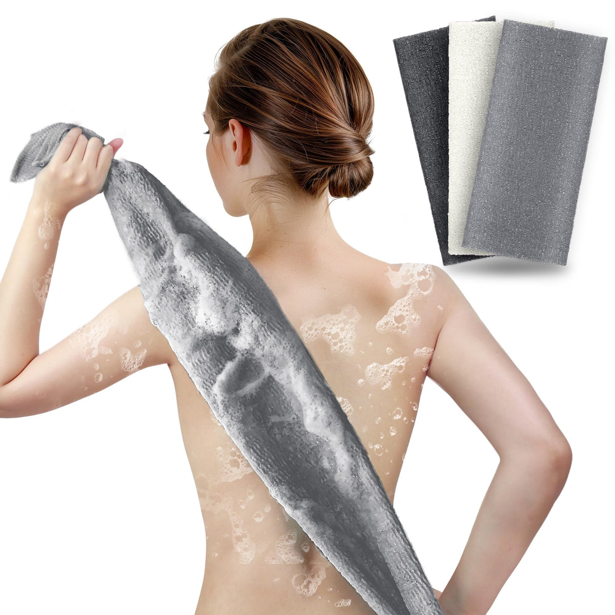 ARCH&M Exfoliating Washcloth & Japanese Shower Towel, Body Scrubber, 3 Pack