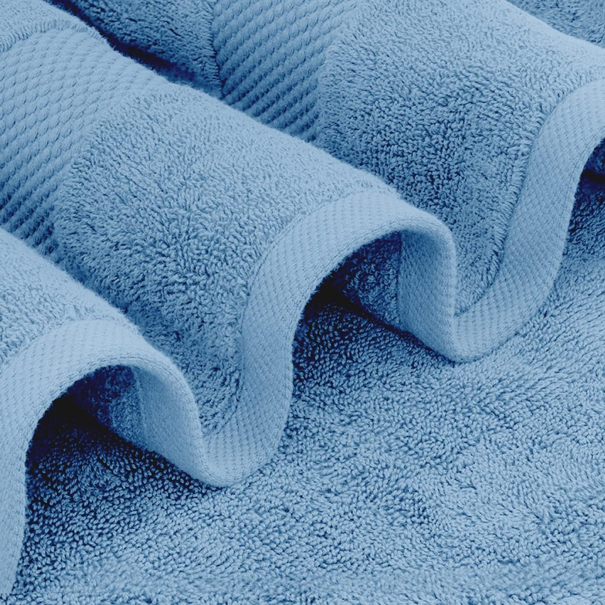 White Classic Luxury Light Blue Bath Towel Set of 8-100% Turkish Cotton