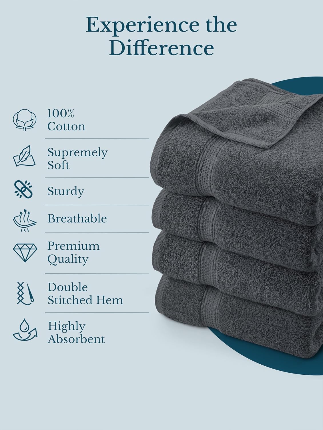 Utopia Towels 4 Pack Premium Bath Towels, 27x54 in, 600 GSM Cotton Grey