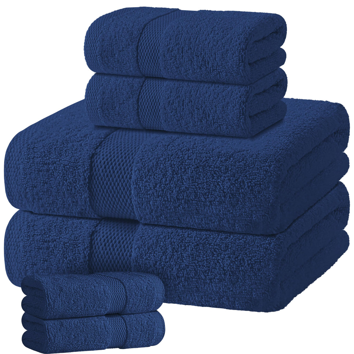 White Bath Towel Set of 6 - 100% Cotton Highly Absorbent Towels for Bathroom, 2 Luxury Bath Towels 650GSM, 2 Hand Towels, 2 Washcloths