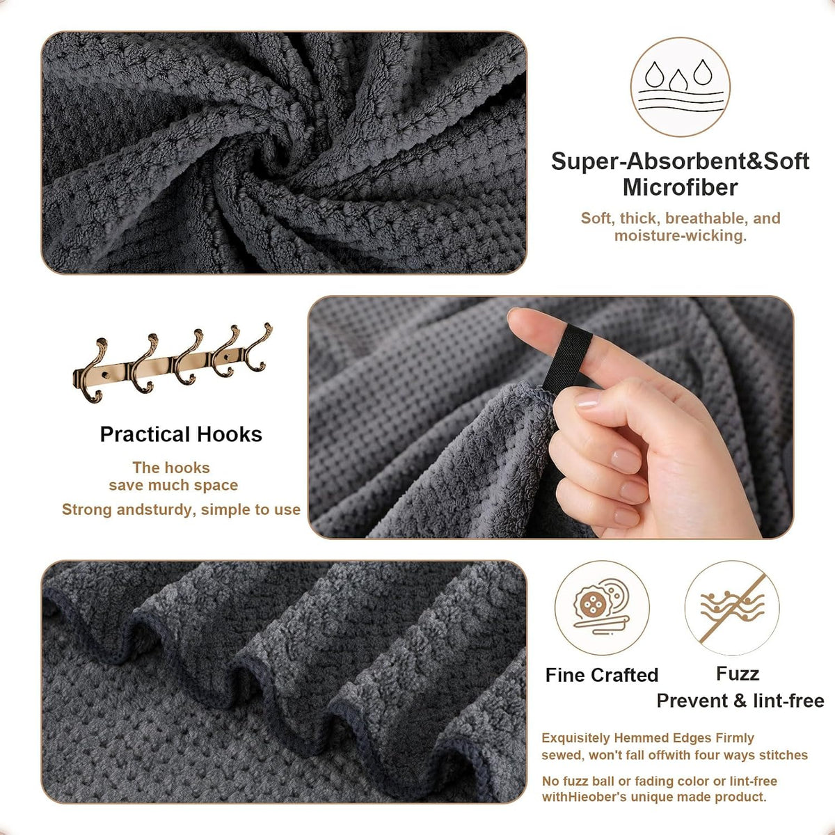 2 Pack Bath Towel Set, Waffle Bath Towel Set, Super Soft Highly Absorbent, Sturdy Quick Drying Towels for Bathroom, Gym, SPA, Yoga (2 Piece 27" x 55", 1Grey+1Purple)