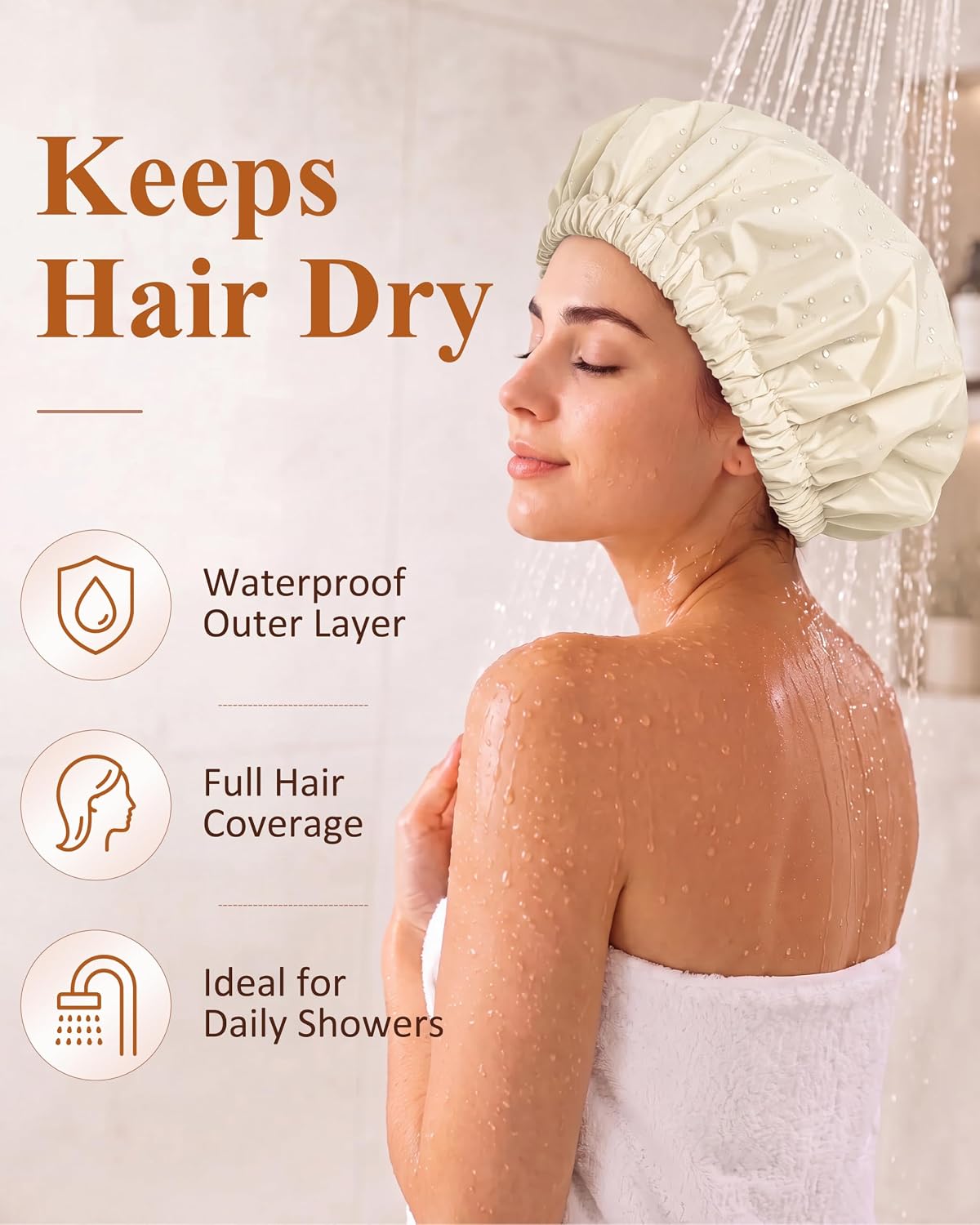 Edoneery Shower Caps for Women Reusable Waterproof, Shower Hair Cap