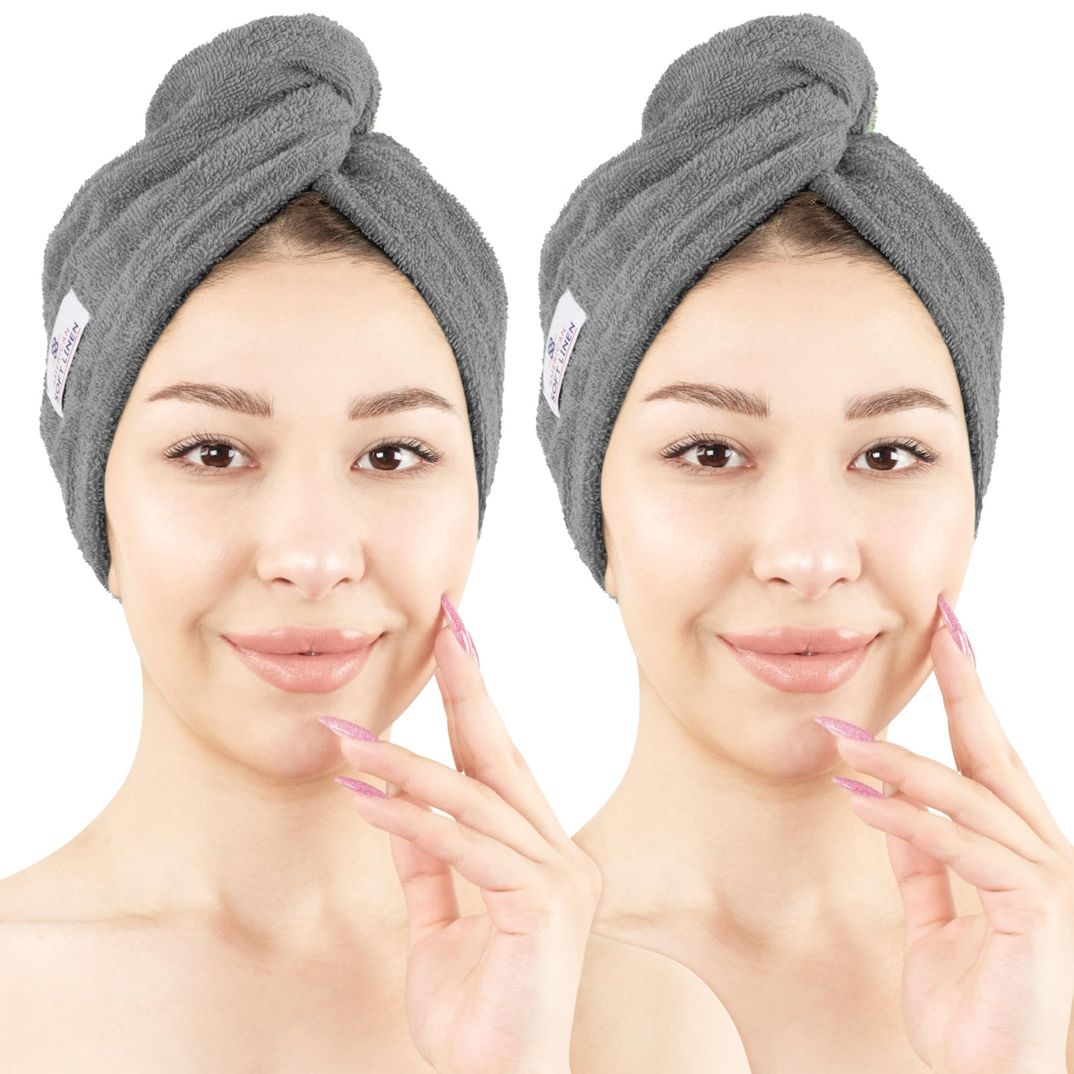 American Soft Linen 100% Cotton Hair Towels for Women, Head Towel Cap, Cotton Hair Turban Towel Wrap for Long Curly Anti Frizz Hair, Soft and Absorbent Cotton Hair Towels 2 Pack, White
