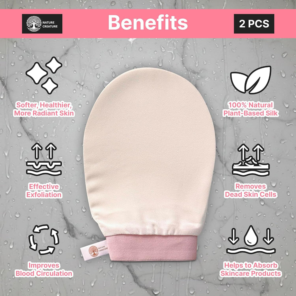 Vegan Silk Exfoliating Gloves Set (2 Pack) – Korean Spa Body Scrubber Mitt for Dead Skin & Ingrown Hair | Gift for Smooth Glowing Skin