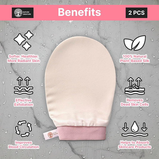 Vegan Silk Exfoliating Gloves Set (2 Pack) – Korean Spa Body Scrubber Mitt for Dead Skin & Ingrown Hair | Gift for Smooth Glowing Skin