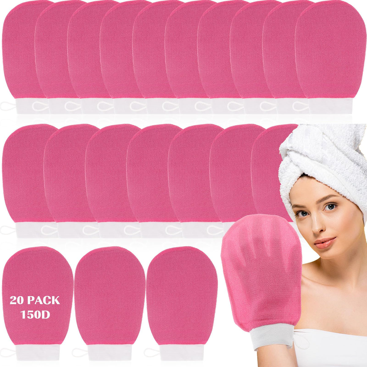 FoldTier 20 Pcs Exfoliating Glove Bulk Summer Exfoliator Mitt Body Scrubber 150d Viscose Fiber Skin Korean Scrub Mitt for Spa Massage Dead Skin Remover for Men and Women(20 Pcs,Black)
