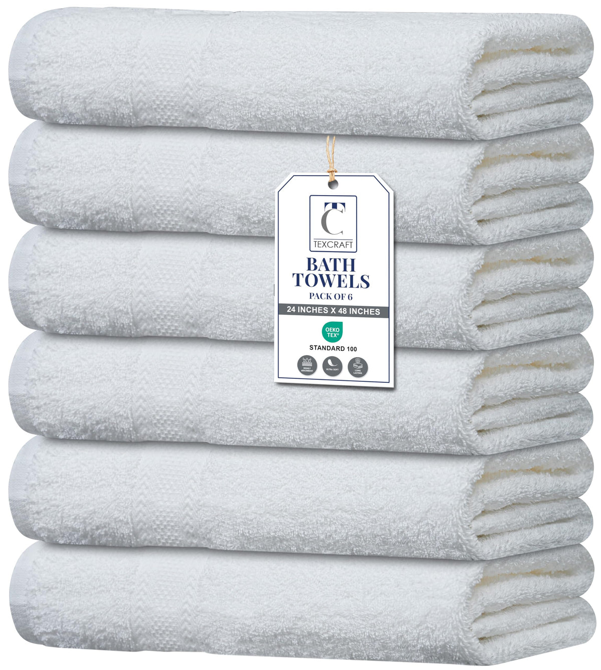 Medium Size Bath Towels Set of 6 – 100% Cotton Terry – 24" x 48" – Quick Dry, Soft & Highly Absorbent – Grey Towels for Bathroom, Gym, Spa, Pool & Daily Use