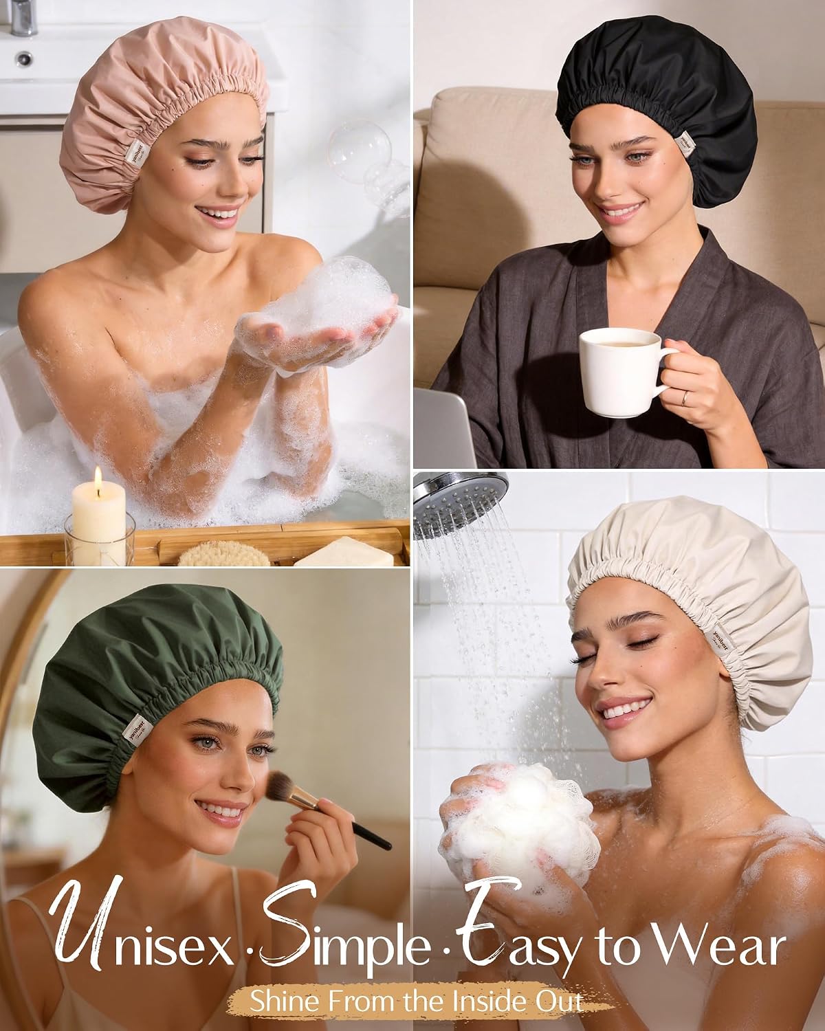 Yanibest Satin Lined Shower Cap, Shower Caps for Women Reusable Waterproof