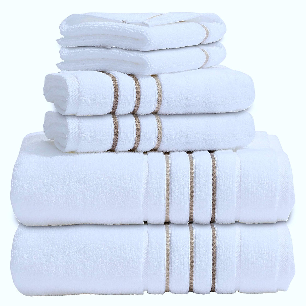 Bath Towels Set for Bathroom – Luxury 6-Piece Cotton Towels, Soft Absorbent & Quick Dry, 600 GSM Bath Towels for Bathroom, Hotel Spa Quality (White/Grey, 6- Bath Towel Set)