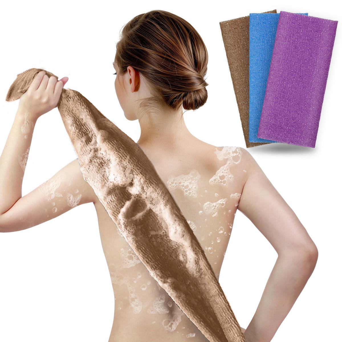 ARCH&M Exfoliating Washcloth & Japanese Shower Towel, Body Scrubber, 3 Pack