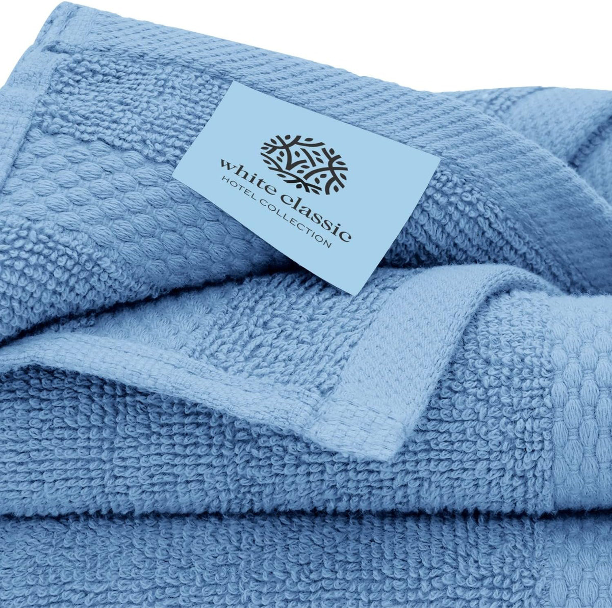 White Classic Luxury Light Blue Bath Towel Set of 8-100% Turkish Cotton