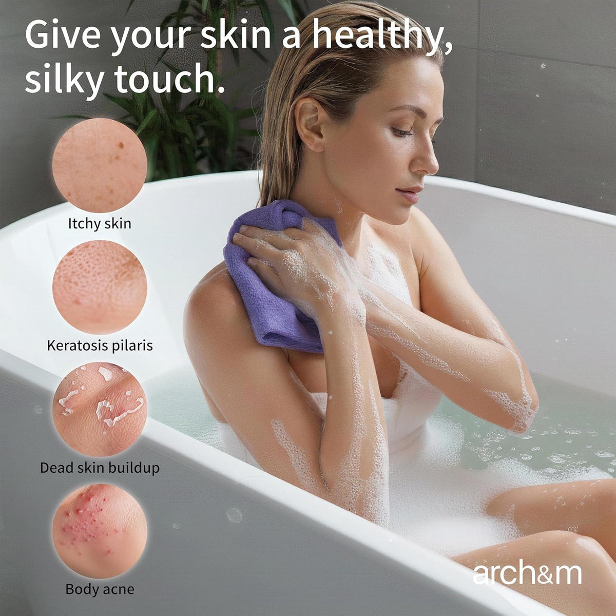 ARCH&M Exfoliating Washcloth & Japanese Shower Towel, Body Scrubber, 3 Pack