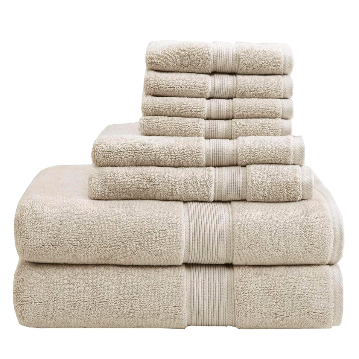 Madison Park 800GSM 100% Cotton Bathroom Bath Towel Set of 8, Cream