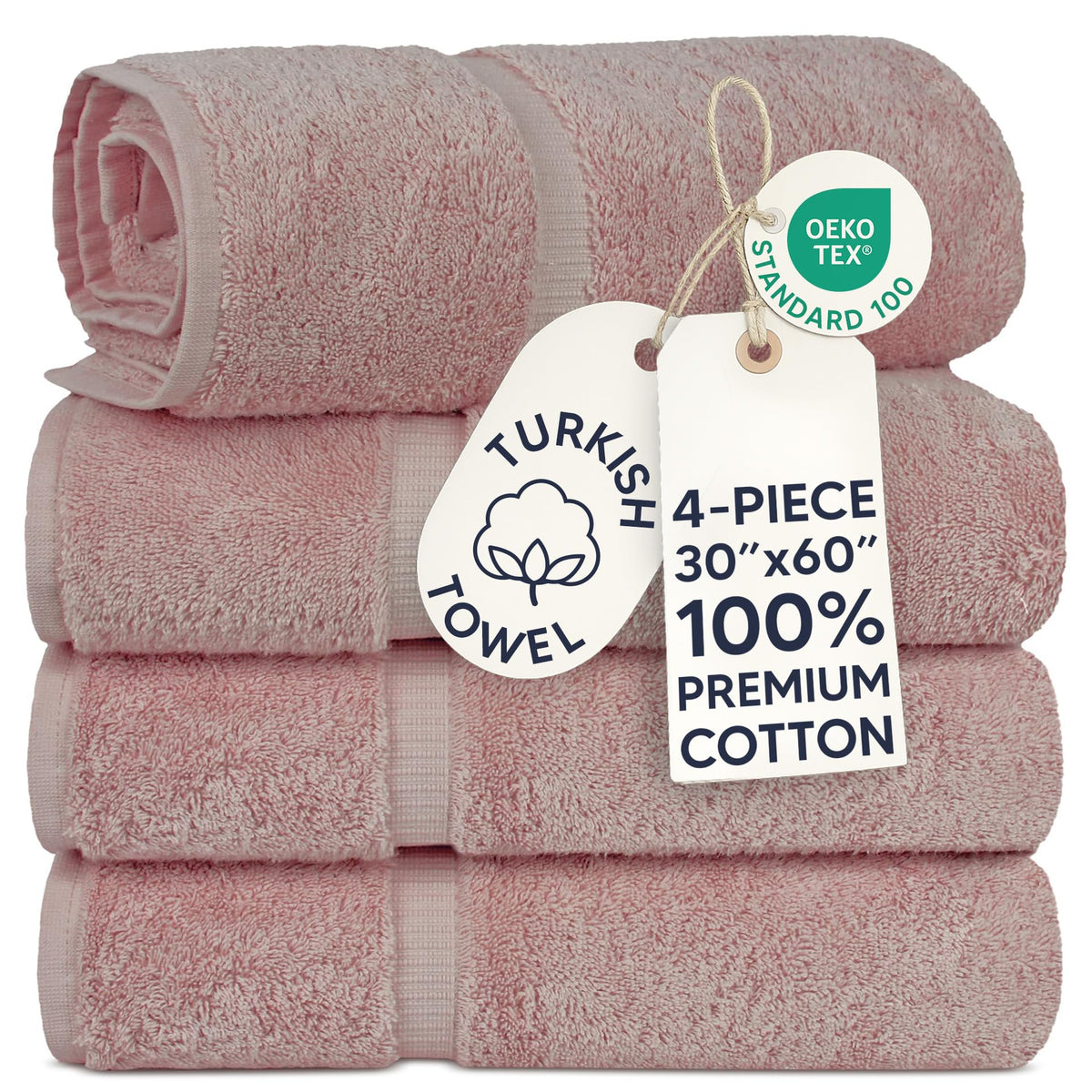 Chakir Turkish Linens 100% Cotton 4-Pack Bath Towels 27x54, Gray