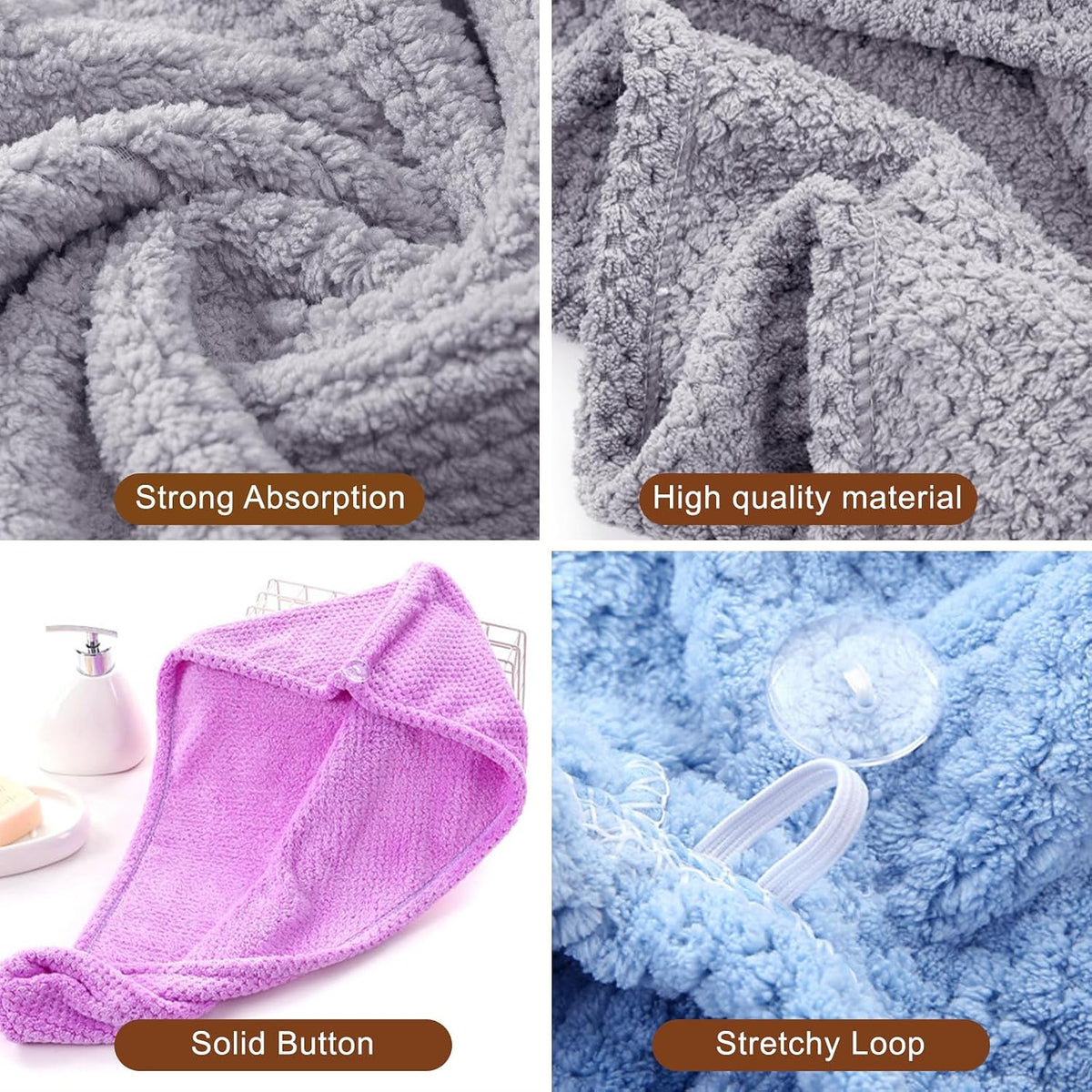 Soft Microfiber Hair Drying Towel Wrap, 5 Pack Elastic Hair