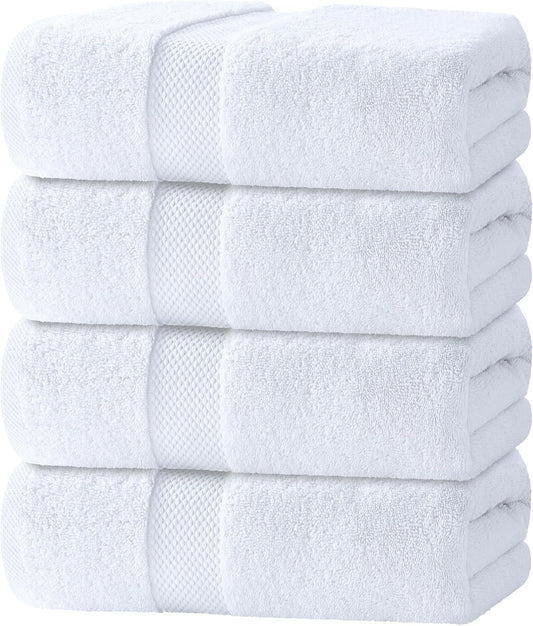 White Classic Luxury White Bath Towels - 4 Pack, 100% Turkish Cotton, 27x54