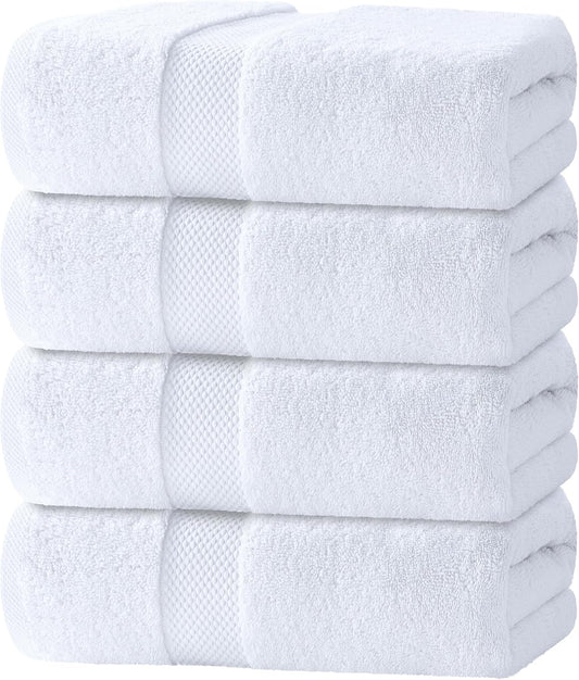 White Classic Luxury White Bath Towels - 4 Pack, 100% Turkish Cotton, 27x54