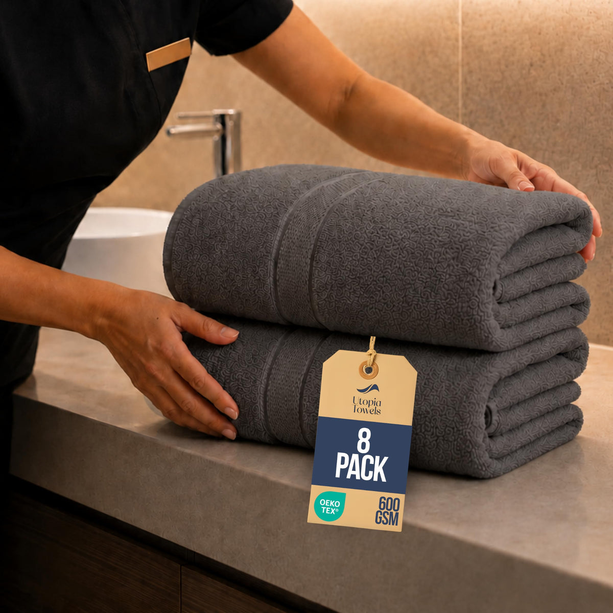 Utopia Towels Jumbo Bath Sheets, 2 Pack, 35x70 in, 600 GSM Cotton, Grey