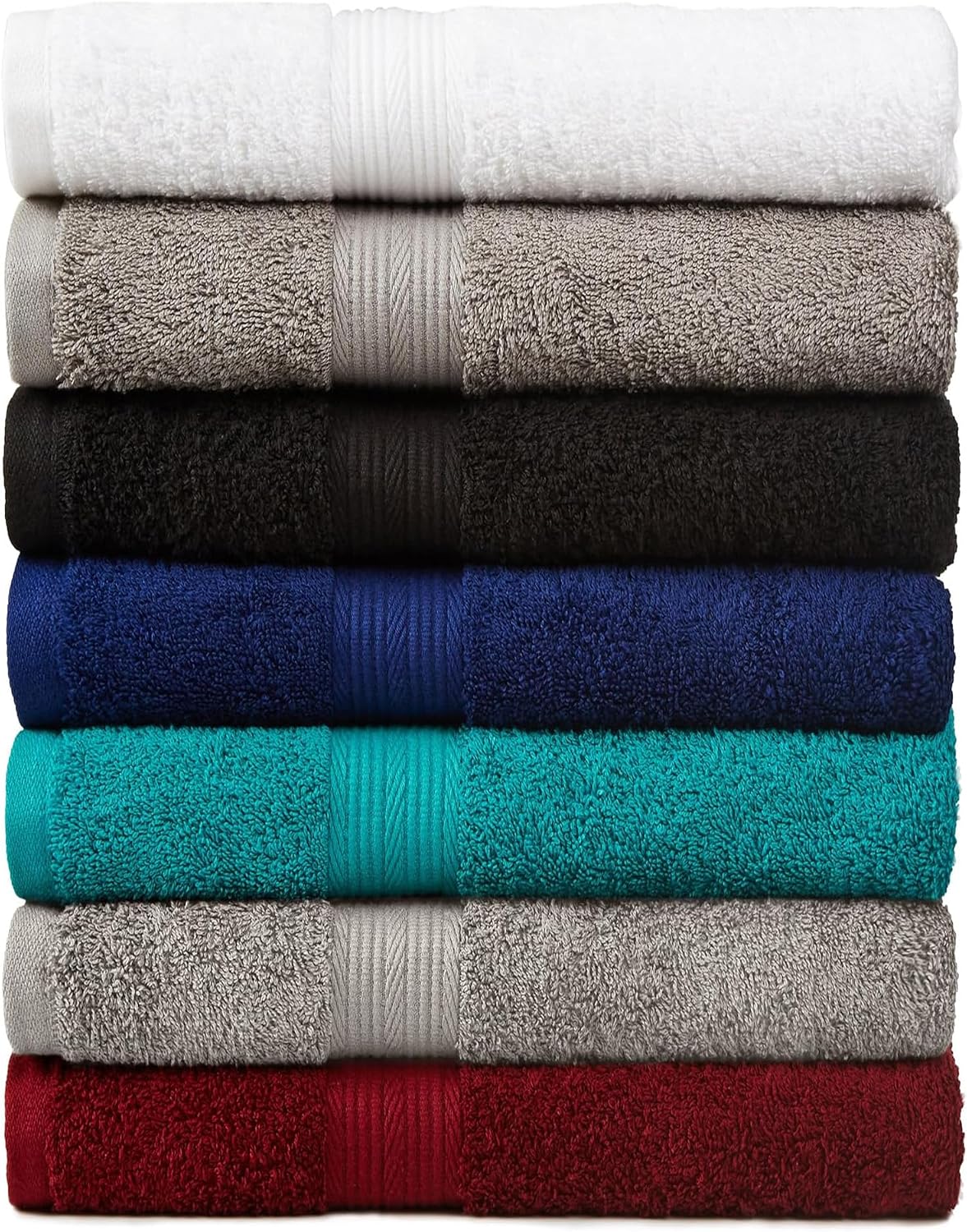 Amazon Basics 6-Piece Oversized Highly Absorbent Fade-Resistant Towel Set, 100% Cotton Towels for Bathroom, Soft, 2 Bath Towels, 2 Hand Towels, 2 Washcloths, White