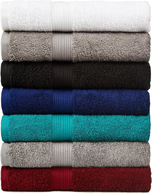 Amazon Basics 6-Piece Oversized Highly Absorbent Fade-Resistant Towel Set, 100% Cotton Towels for Bathroom, Soft, 2 Bath Towels, 2 Hand Towels, 2 Washcloths, White